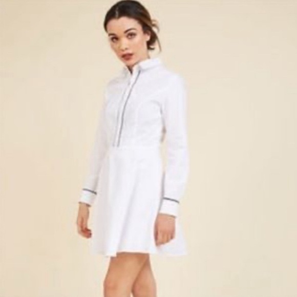 English Factory White Long Sleeve Dress w/ Black Trim - Large - NWT - Picture 1 of 12